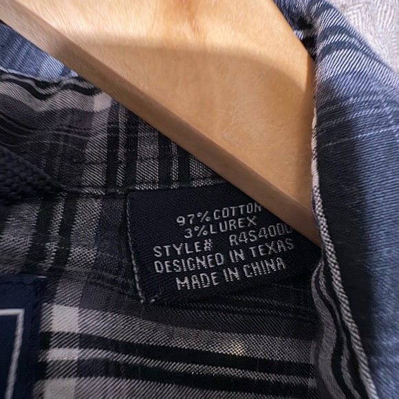 Panhandle Slim Rough Stock Black White Plaid Shirt youth XXL snap front - Picture 6 of 6